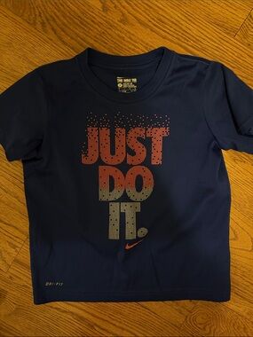 Nike Boys Navy Short-Sleeve 'Just Do It' Tee with Pink Accent